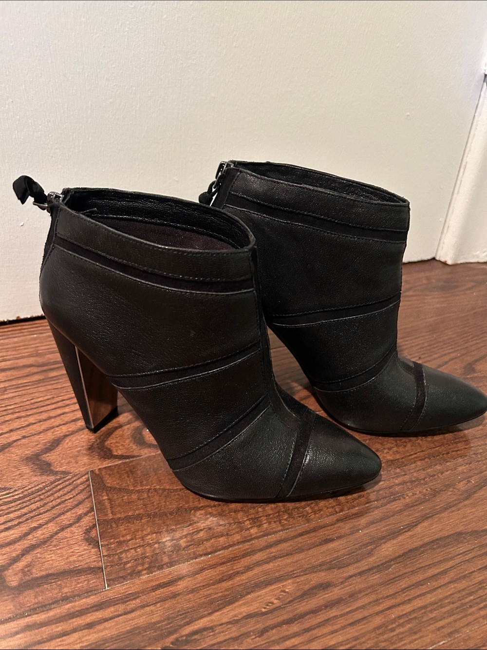 French Connection Black Pointed High-Heel Ankle Booties
